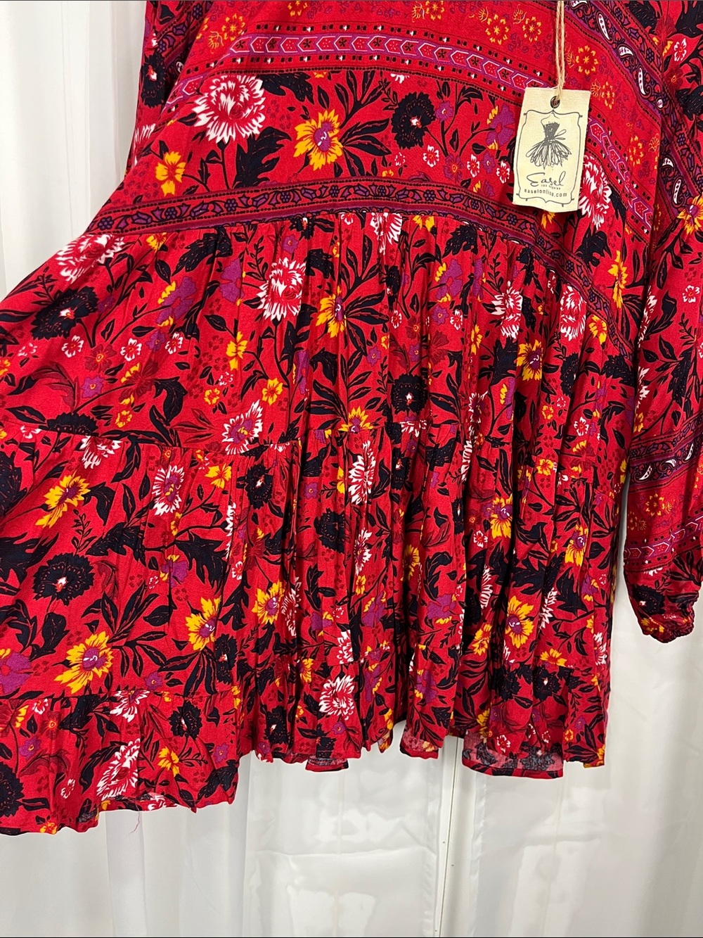 Easel The Perfect Escape Womens Tunic L Red White Floral Babydoll 1/2 Sleeve NWT - Picture 5 of 11